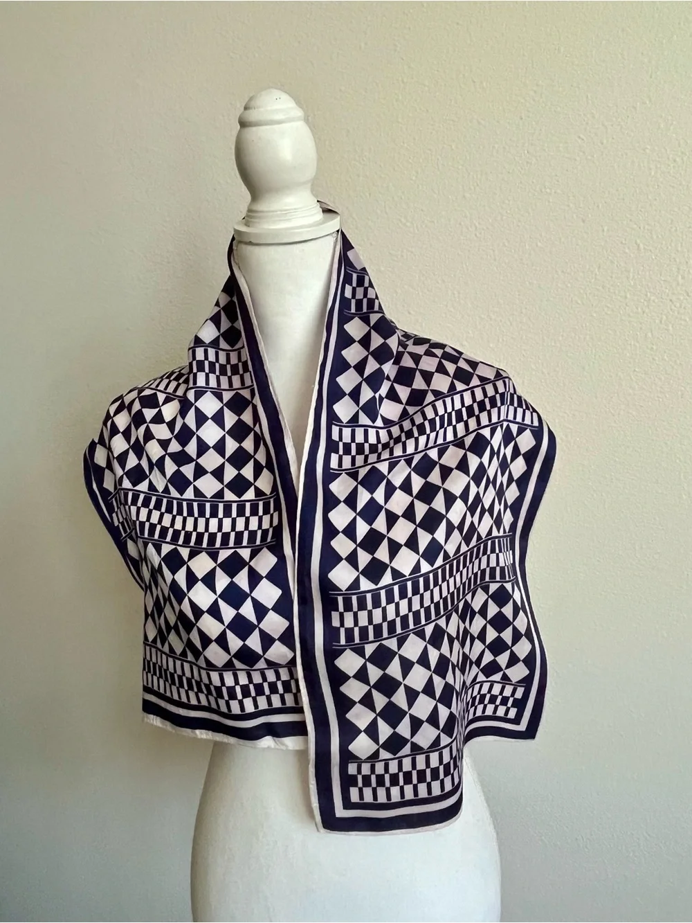 Geometric Navy and White Scarf - 11/30 inches